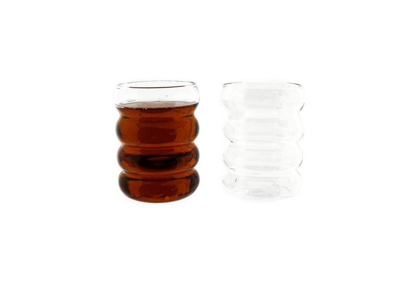 Almina Gläser-Set 350 ml Wave-Style Kaffeegläser Getränkebecher transparent von Almina