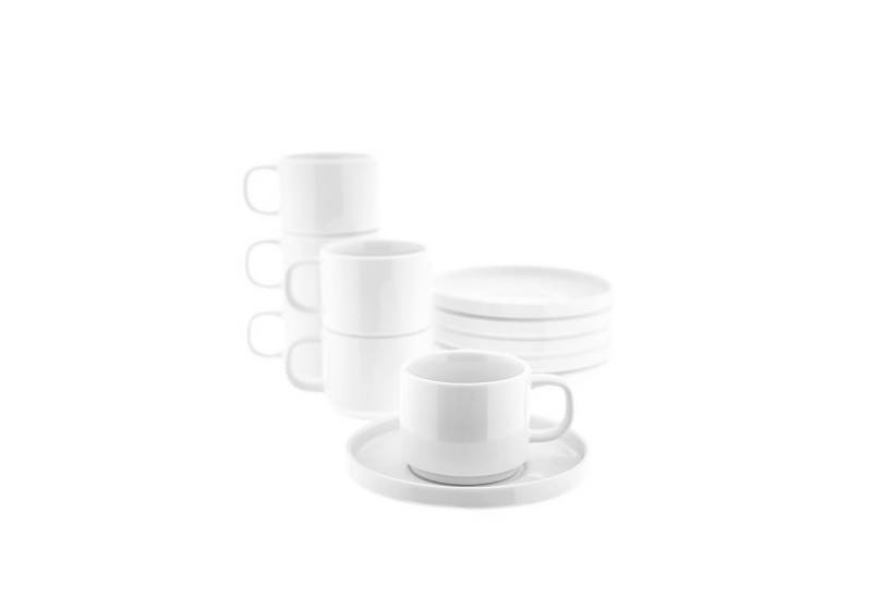 Almina Kaffeeservice Mondo Kaffeetassen 220 ml - 12-teiliges Set in Weiß (12-tlg), 6 Personen, Porzellan, 12 Teile, für 6 Personen von Almina