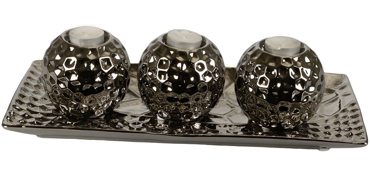 Dekonaz Kerzenleuchter 3-er, Deko-Kerzenhalter, Kerzenständer, Silber, Porzellan (4 St) von Dekonaz