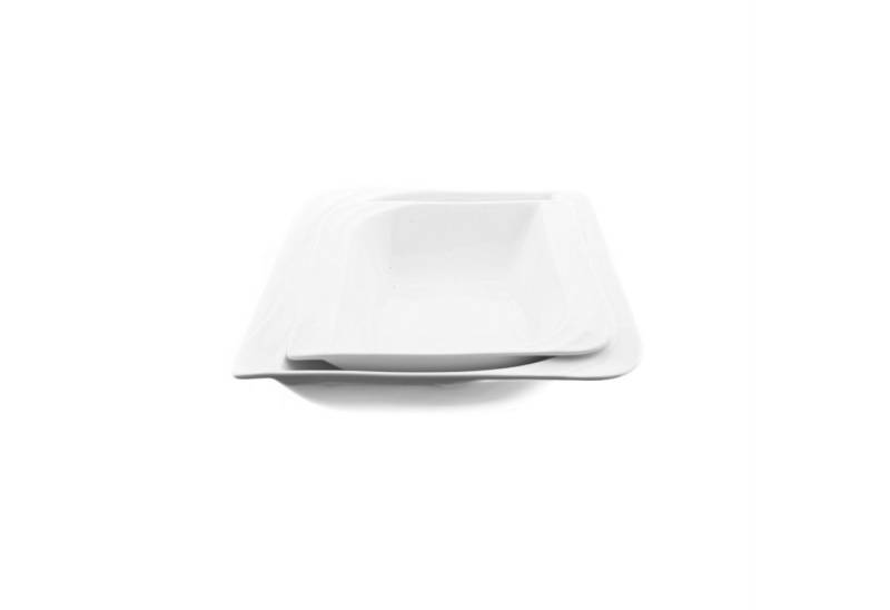 Almina Servierschale 2er Set aus Porzellan Servierteller in Weiß Eckig, (2-tlg) von Almina