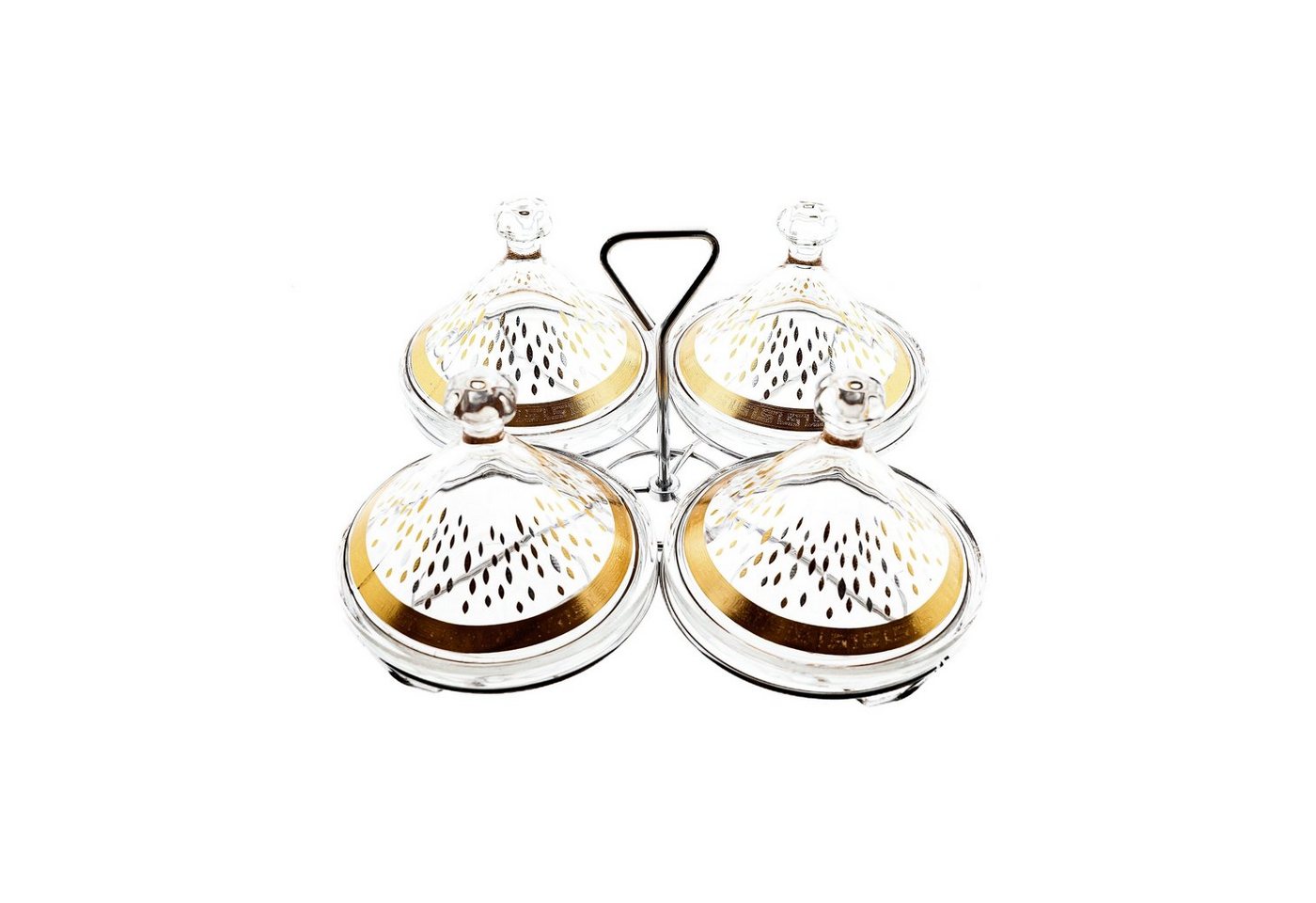 Almina Snackschale Snack-Set Tajine 9 Teilig aus Glas mit goldenen und silbernen Muster von Almina