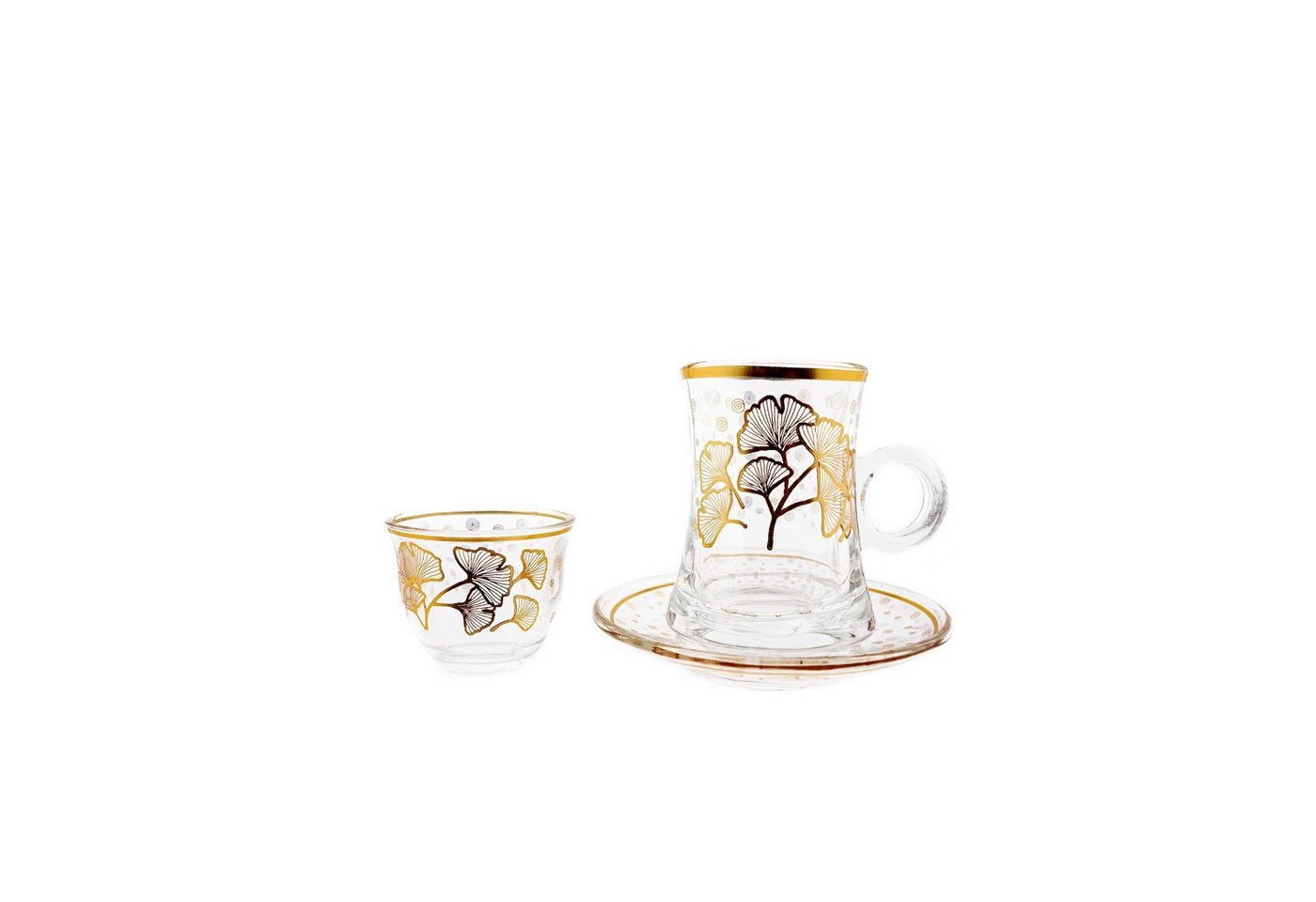Almina Teeglas 36 Teiliges Set für Tee, Mokka und Zamzam mit Unterteller Blumenmotiv von Almina