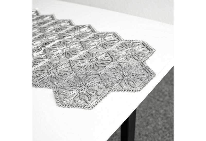 Almina Tischläufer Exclusive Tischwäsche Tischäufer ca. 40x140 cm mit Blumen bestickt von Almina