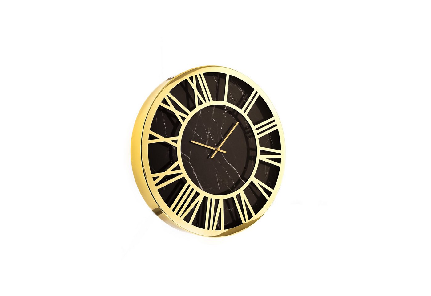 Almina Wanduhr Wanduhr in Schwarz/Gold Marmormuster mit Römischen Zahlen ⌀60 cm von Almina