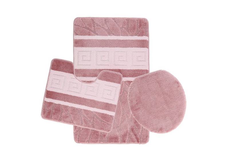 Almina Badematte 3-Teilig Bad Garnitur - Badematte Badvorleger - Große Streifenmuster, Modernes Streifenmuster, Saugfähig, Weich, Rutschfest, 100% Polyproylen, mit Toilettendeckelabdeckung von Almina