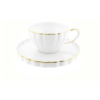 Elegante Kaffeetassen-Set mit Goldumrandung 200 ml in Weiß aus Porzellan von Almina