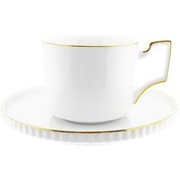 Kaffeetassen-Set 200 ml 12 Teilig aus Porzellan in Weiß mit Goldumrandung von Almina