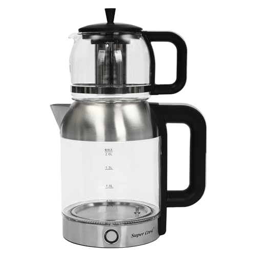 2 in 1 Glas Teekocher Wasserkocher für Kaffee und Tee, 1800W Doppelter Wasserkocher Teekocher, Turkisch Tee Kanne Traditional für Büros, Wohnungen von Alnemy