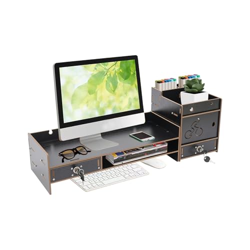 Alnemy Ständer für Computermonitore, Monitorständer Monitor Stand Holz bildschirmerhöhung Monitorerhöhung Belastbar für Spielzimmern, Arbeitszimmern, Büros (Schwarz) von Alnemy