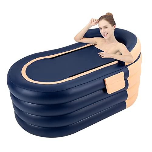 Aufblasbare Badewanne mit Luftpumpe, Erwachsene Faltbare Spa-Badewanne PVC Rechteckig Tragbare Warm Badewanne für Camping Reisen Spa,84 * 140 * 74cm (Orange) von Alnemy