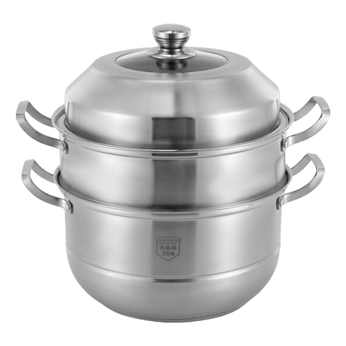 Dampfgarertopf zum Kochen, Dampftöpfe mit Deckel, Edelstahl-Dampftopf Mehrzweck-Kochgeschirr mit Griff für Gemüse, Knödel, Brühe, Sauce, Lebensmittel (Silber, 32cm) von Alnemy