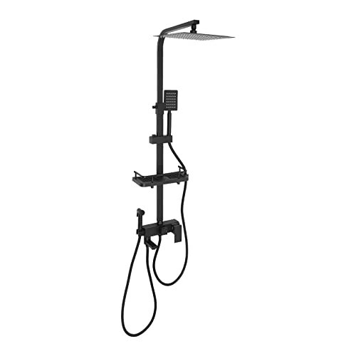 Regenschauer,Thermostatisches Duschsystem,Duschsystem Schwarz,Duscharmatur Edelstahl Regendusche mit Armatur inkl. ABS Handbrause,Kopfbrause,Verstellbarer Duschstange von Alnemy