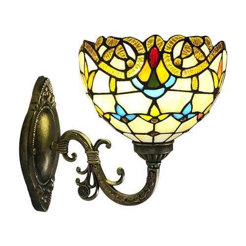 Retro Wandleuchte, barocke Look Wandlampe Schlafzimmer Nachttischlampe mit Zugschalter, Glasmalerei Lampenschirm, für Wohnzimmer Studieren Loft Esszimmer von Alnemy