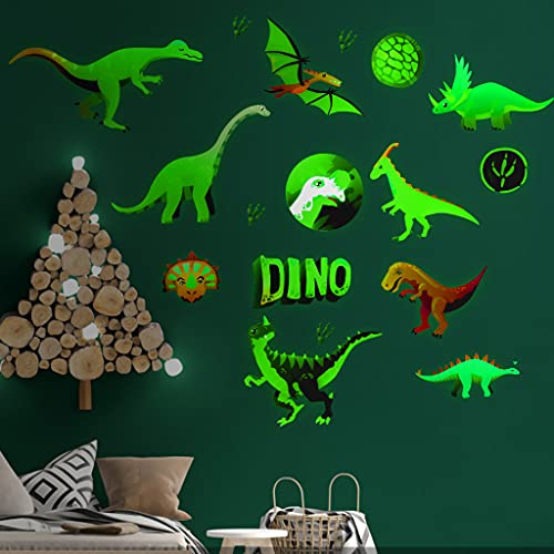 Alnicov 17 Stück Dinosaurier-Wandaufkleber, leuchtet im Dunkeln, DIY, abnehmbar, leuchtende Wanddekoration für Zuhause, Büro, Wohnzimmer, Badezimmer, von Alnicov