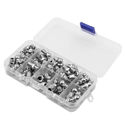 Alnicov 60-teiliges Schmiernippel-Sortiment-Set, Kegelschmiernippel, hydraulischer Schmiernippel für Fettpressen M6, M8, M10 in geraden und abgewinkelten 45° 90° Alnicov 60-teiliges Schmiernippel-Sortiment-Set, Kegelschmiernippel, hydraulischer Schmiernippel für Fettpressen M6, M8, M10 in geraden und abgewinkelten 45° 90° von Alnicov