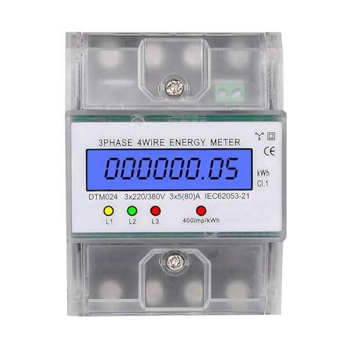 Alnicov Digitaler Stromzähler mit LCD-Display 3 x 230/400 V 5(100) A Zwischenzähler Wechselstromzähler für 35 mm DIN-Schiene Stromzähler 3 Phasen 4 Leiter von Alnicov