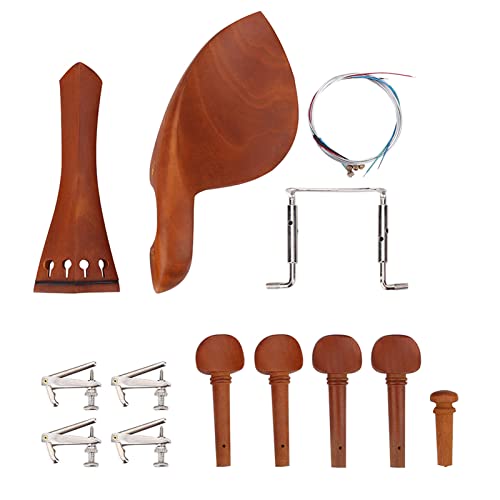 4/4 Violine Geige Ersatzteile Set, Jujubeholz Violine Zubehörset mit Kinnstütze Endpin Saitenhalter Cork Wood Tuning Pegs Screw Tail Gut (A + String) von Alomejor