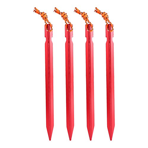 4 Camping Zelt Pegs Heringe Aluminium Legierung Zelt Peg Nail Heringe Heavy Duty Pegs Zelt für Camping Outdoor, Rot von Alomejor