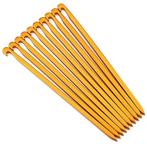 Alomejor 10 Stück Zeltheringe 16cm Zelt Stakes Pegs Aluminiumlegierung Heavy Duty Sandheringe Leichte Zeltnagel für Camping, Wandern und Notüberleben(Golden) von Alomejor