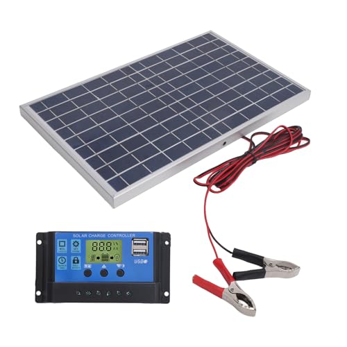 Alomejor 10W Solarpanel 30A Ladungscontroller 12V Batterie Ladegerät Tragbares IP65 Wasserdichtes Polykristalline mit Intelligentem Schutz für Camping -RV -Bootsboot Im Freien von Alomejor