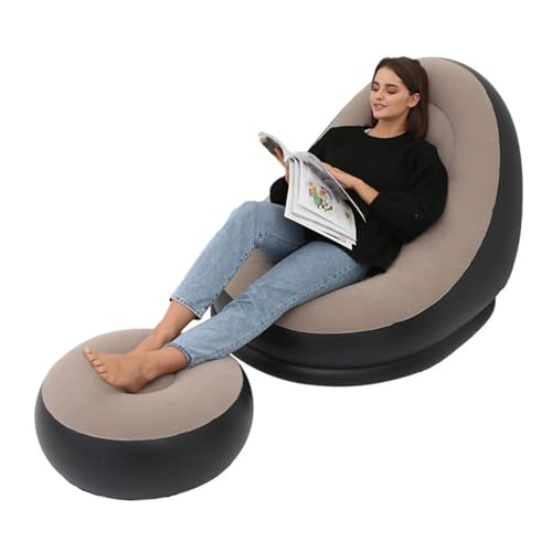 Alomejor Aufblasbar Im Freien, Komfortable Lounge -Stuhl mit Fußhocker - Entspannender Blow up Sofa Stuhl für, Reisende Langlebige Verschiebung PVC (Kaffee) von Alomejor