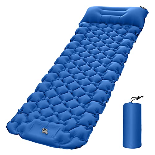 Alomejor Aufblasbares Schlafkissen mit Luftkissen, Campingmatte Leicht zu Aufblasen und zu Fuß Zum Zelt Rasenstrand Auszuziehen (Blue) von Alomejor
