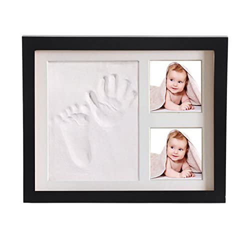 Alomejor Baby -Fußabdruck -Kit mit Fotorahmen -Ton -Set, Baby Hand- und Fußabdruck Kit für Säuglingsspeicher Kensionses Neugeborene Kindergartendekoration (Schwarzer Fotorahmen) von Alomejor
