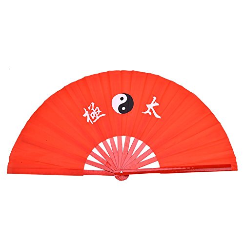 Alomejor Chinesischer Kung Fu Tai Chi Fächer, Übungsauftritt, Bambus-Fächer für Kampfsport-Fans, Drachen-Handfächer (Rot-Rib) von Alomejor