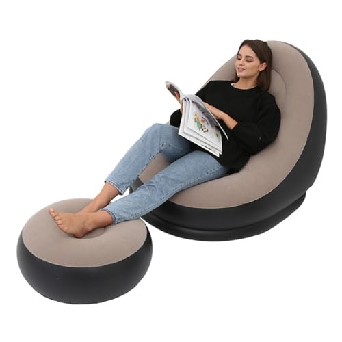 Alomejor Fußboden PVC Aufblasbare Wohnzimmerstuhl mit Fußhocker - Bequemer Blasenstuhl Zum Campen, Reise - Film, um Leicht zu Reinigen (Kaffee) von Alomejor