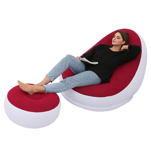 Alomejor Fußboden PVC Aufblasbare Wohnzimmerstuhl mit Fußhocker - Bequemer Blasenstuhl Zum Campen, Reise - Film, um Leicht zu Reinigen (Rot) von Alomejor