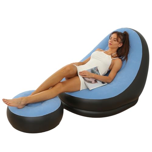 Alomejor Fußboden PVC Aufblasbare Wohnzimmerstuhl mit Fußhocker - Bequemer Blasenstuhl Zum Campen, Reise - Film, um Leicht zu Reinigen (hellblau) von Alomejor