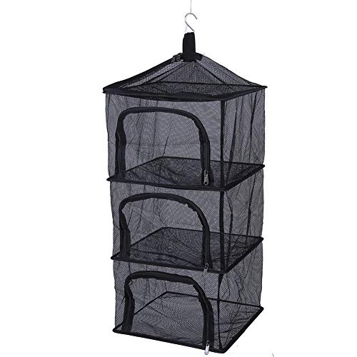 Alomejor Hängendes Trockennetz Faltbare 4 Schichten Regale Dry Rack Netz Reißverschlussöffnung für Zelt Plant Wäschetrockner von Alomejor