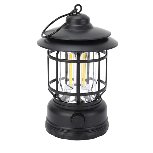Alomejor Tragbare Camping -Laterne, Schrittlos Dimmbare Retro -wiederaufladbare Taschenlampe mit Weichem Gelbes Weißem Licht (Black) von Alomejor