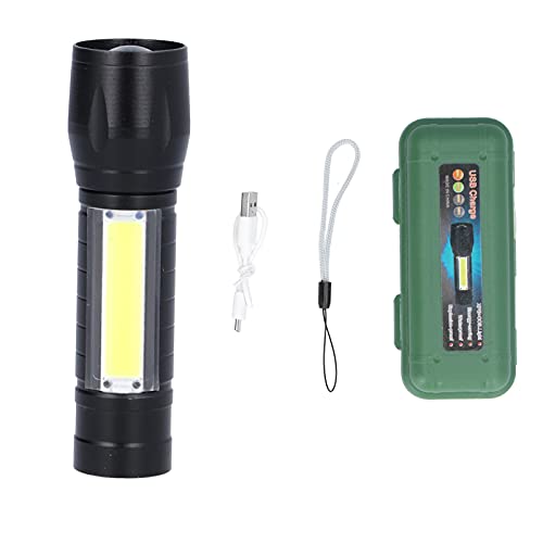 Alomejor Tragbare Taschenlampe Zoombare Handlampe Taschenlampe USB Wiederaufladbar mit COB Seitenlicht von Alomejor