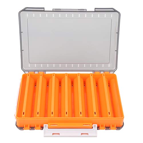 Fischköderbox Transparente doppelseitige Angelkiste ABS Angelköder Aufbewahrungskoffer 27x19x4.7cm (Orange) von Alomejor