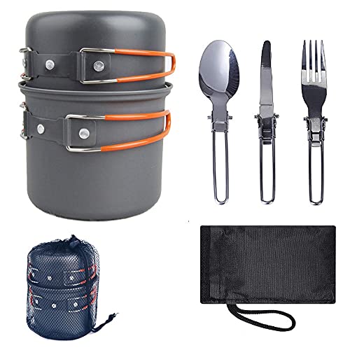 Outdoor Camping Cookware Utensils Set, Tragbares Aluminium -Nicht -Stick Geschirr, Kompaktes Speicherplatz Pot Pan Kit, Camping Kochgeschirr mit Faltbarem Griff Zum Wanderpicknick Rucksacking (ORANGE) von Alomejor