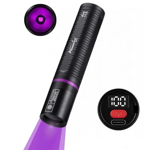 Alonefire SV113 365nm UV Taschenlampe 3W klein Typ C USB Aufladbar Mini Schwarzlicht Digitalanzeige Haustierurin Detektor Geld-Detektor für UV Harz, Angeln, Skorpion, Bernstein,Mineralien mit Batterie von Alonefire