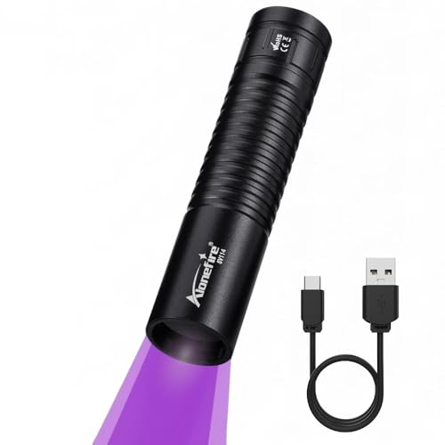 Alonefire SV114 365nm UV Taschenlampe 3W klein Typ C USB Aufladbar Mini Schwarzlicht Haustierurin Detektor Geld-Detektor für UV Harz, Angeln, Skorpion, Bernstein,Mineralien mit Batterie von Alonefire