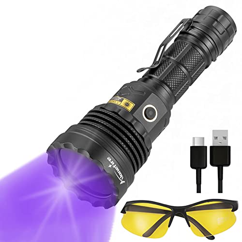 Alonefire SV52 25W 365nm UV Taschenlampe USB Aufladbar Schwarzlicht Haustierurin Detektor Geld-Detektor für UV Harz, Angeln, Skorpion, Bernstein, Mineralien mit UV Schutzbrille, Batterie Enthalten von Alonefire