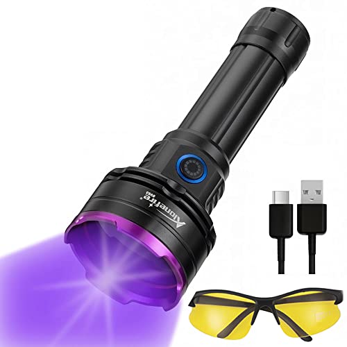 Alonefire SV83 20W 365nm UV Taschenlampe USB Aufladbar Schwarzlicht Haustierurin Detektor Geld-Detektor für UV Harz, Angeln, Skorpion, Bernstein, Mineralien mit UV Schutzbrille, Batterie Enthalten von Alonefire