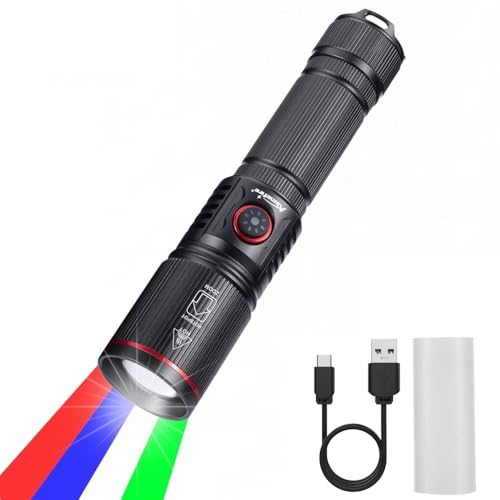 Alonefire SV96 RGB Rotes Licht Grünes Licht Blaulicht Lampe Rotlicht Taschenlampe Mehrfarbig 4 in 1 USB C Aufladbar Zoombarer Stroboskop-Modus mit Batterie für Nachtbeobachtung, Tiere, Astronomie von Alonefire