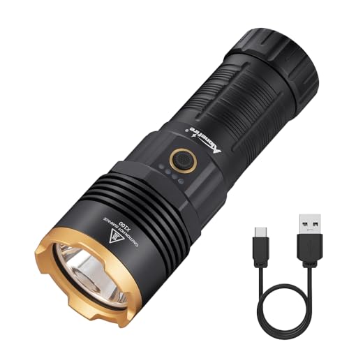 Alonefire X100 LED Taschenlampe 2050 Lumen Superhell USB C Aufladbar 5 Einstellbare Modi Wasserdichte Rückwärtsladung mit Akku für Camping, Notfälle, Wandern, Zuhause von Alonefire