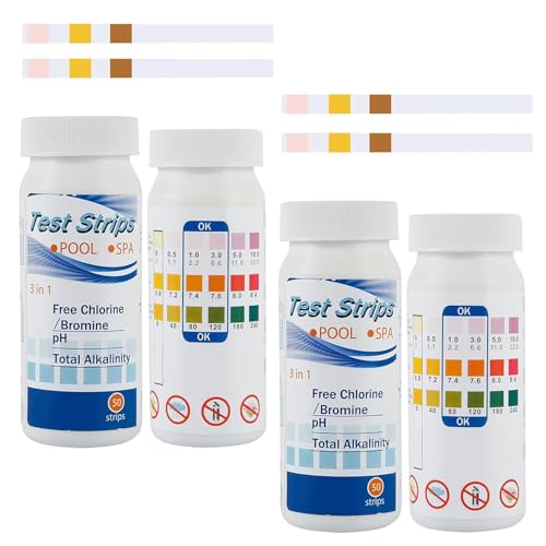 200 Stück Pool Tester Wassertester 3 in 1 PH Teststreifen Poolwasser Teststreifen Spa Tester Trinkwasserprüfungskit für PH-Wert, Freies Chlor/Brom, Gesamt-Alkalinität von Alongen