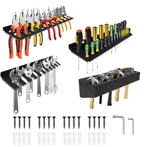 Alongen 4 Stcs Garagenwand Organizer Kohlenstoffstahlwandwerkzeug Organizer Effizienter Garagenwerkzeughalter Rauter Hammer Rack für Workshop Workbench von Alongen