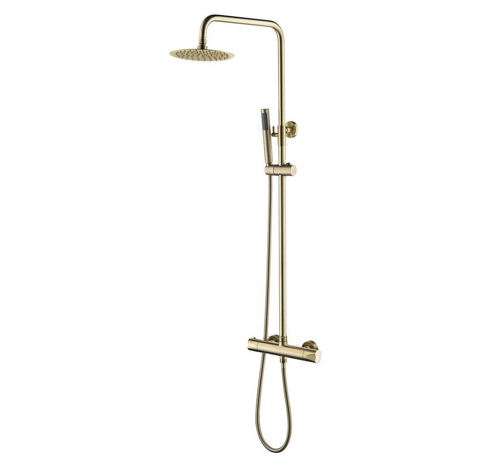 Aloni Duschsystem OPT1-BG, Höhe 120 cm, komplett_set, 1 tlg., Handbrause, Wandhalter, Brauseschlauch, Armatur, Thermostat-Duschgarnitur mit Kopfbrause Handbrause Gold gebürstet von Aloni