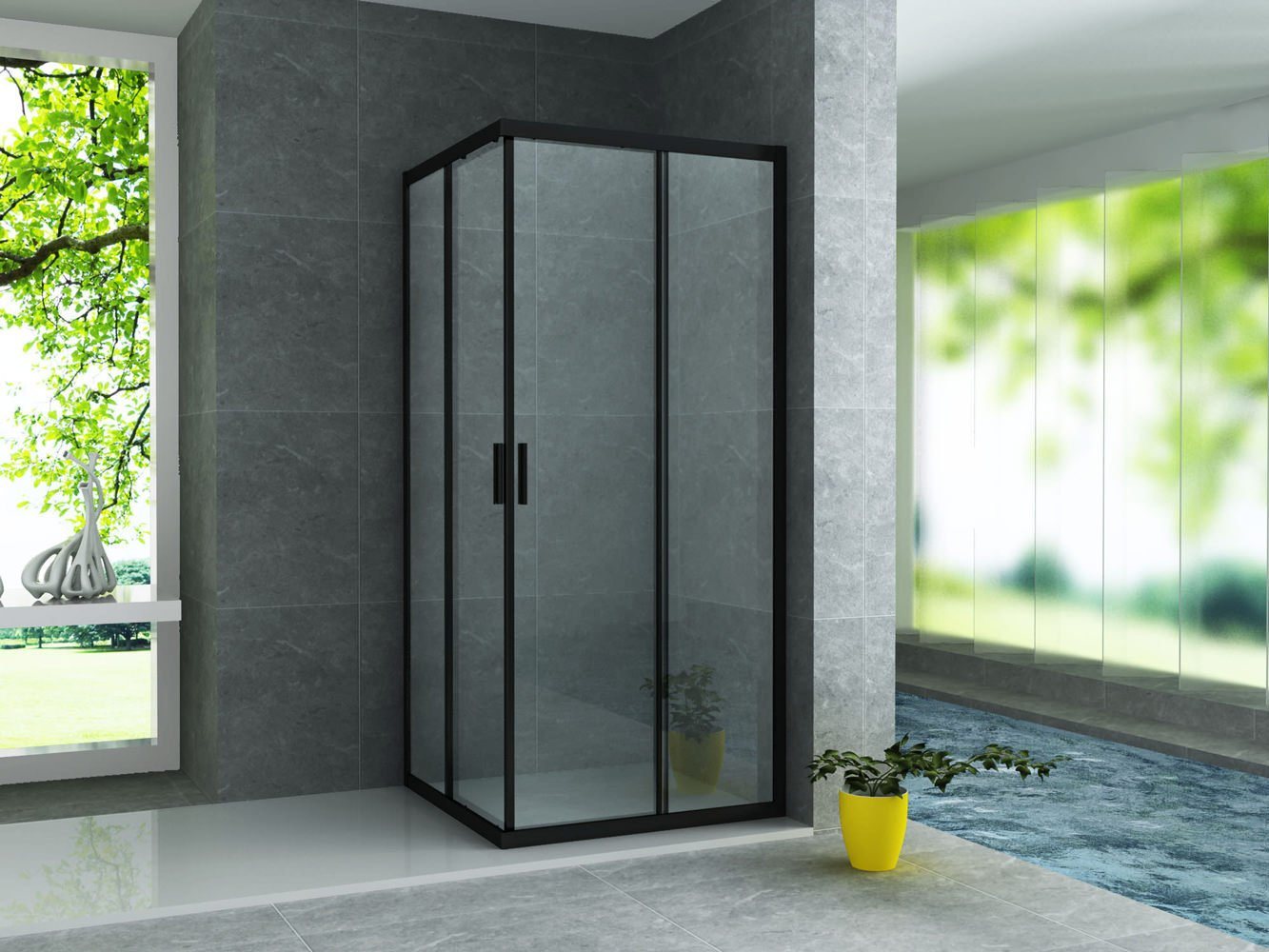 Aloni Eckdusche CR-B9090, BxT: 90x90 cm, 1-tlg., Aloni Duschkabine Eckeinstieg schwarz matt 900x900x1950mm von Aloni