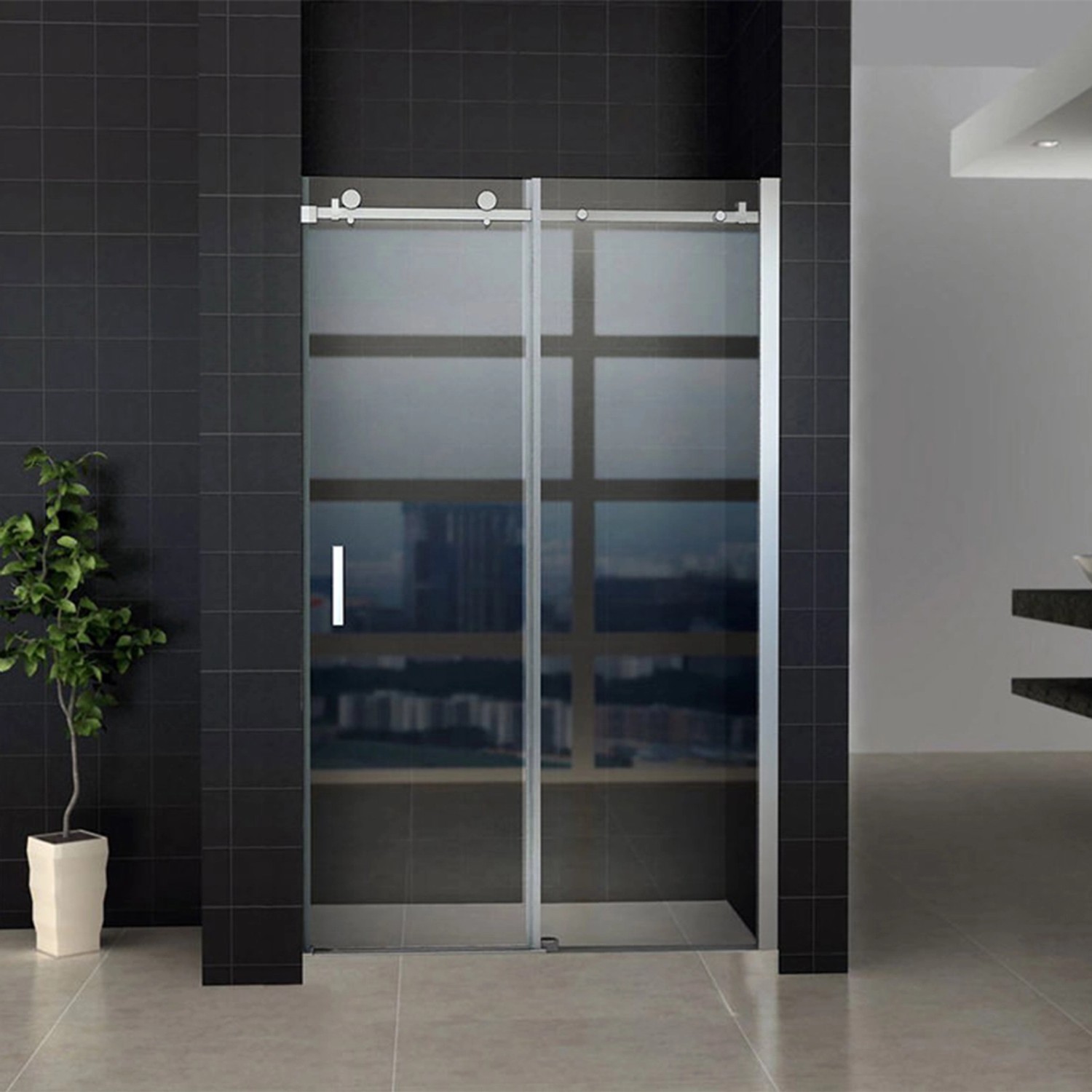 Aloni Nischentür Schiebetür Klarglas 140x200 Chrom von Aloni