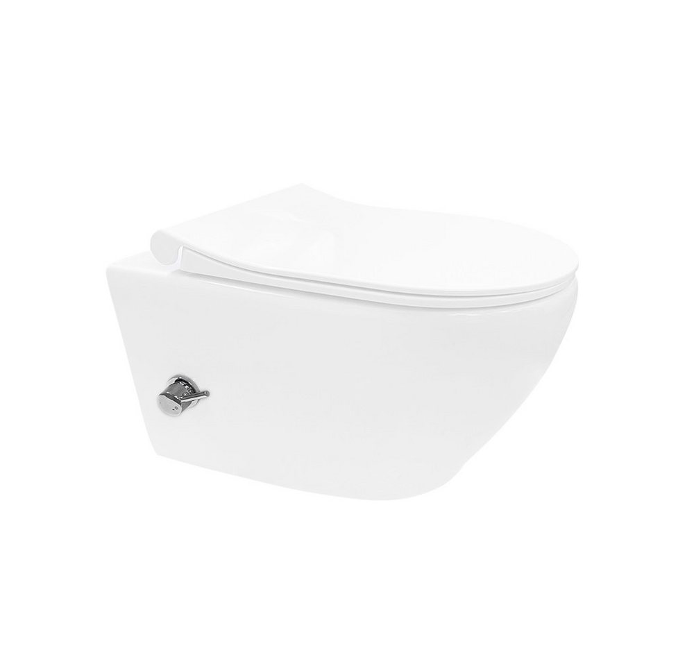 Aloni Tiefspül-WC AL55800+AL0411, Spülrandloses Taharet Dusch WC inkl. Armatur + Sitz Toilette mit von Aloni