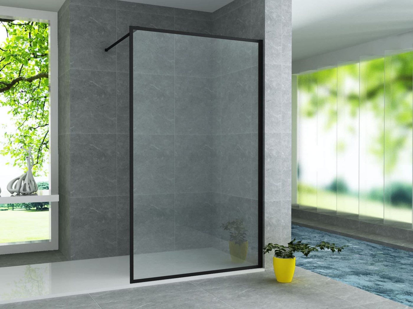 Aloni Walk-in-Dusche RECO90, Einscheibensicherheitsglas mit NANO-Beschichtung, Komplettrahmen von Aloni