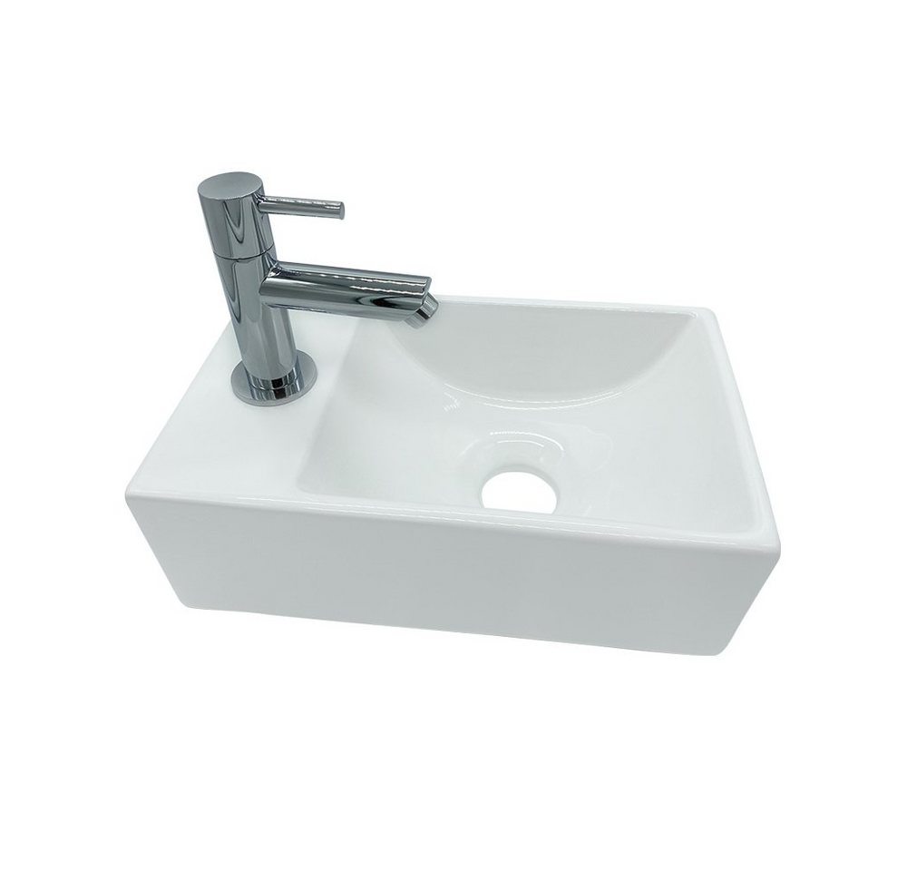 Aloni Waschbecken 431-L (einzel, 1-St), Design Waschtisch Kleines Gäste Wc Handwaschbecken Hahnloch Links von Aloni